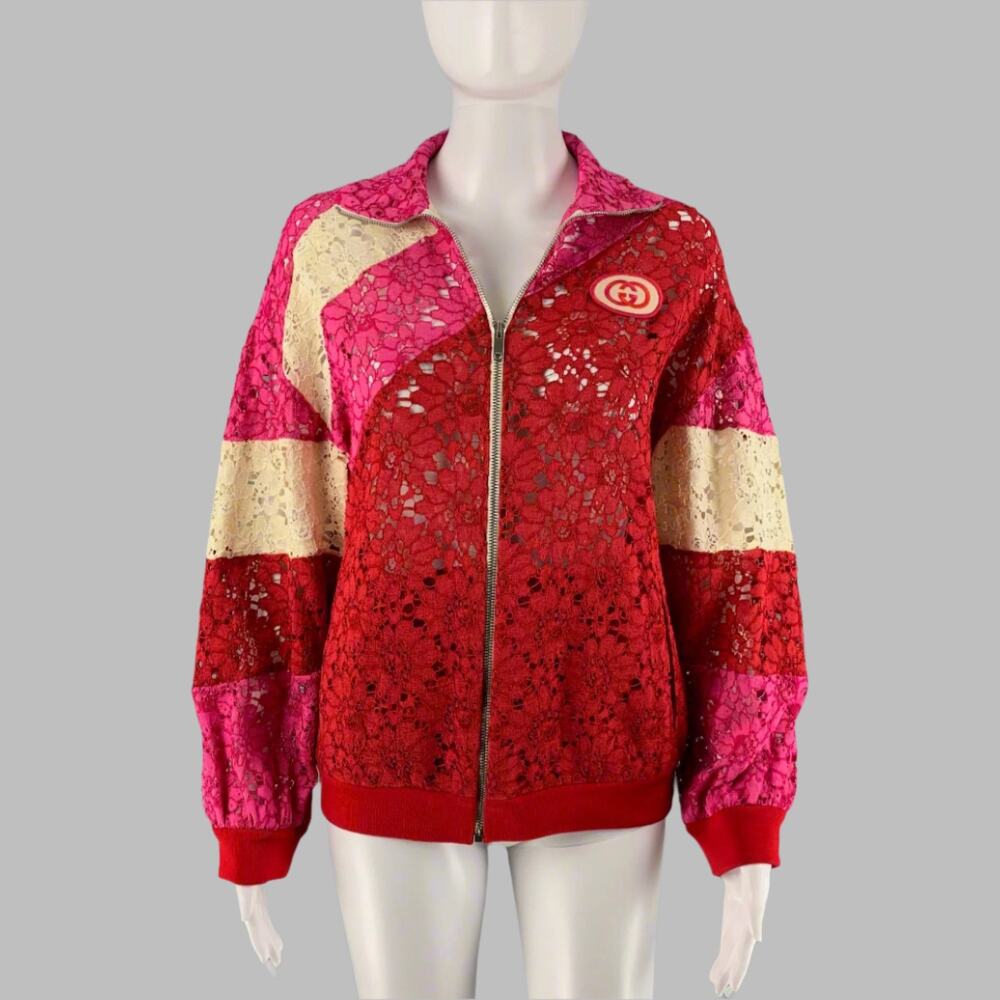 GUCCI Size XXS Red Pink Viscose Color Block Jacket